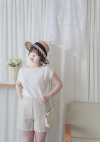 Boat Collar 冰絲無肩線彈性船領上衣 Top/ TP9150 (White / Mint sold out)
