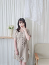 Linen 麻棉顯瘦弧腰線連身裙 Dress/ DS9909 (Beige/Mustard soldout)