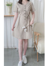 Linen 麻棉顯瘦弧腰線連身裙 Dress/ DS9909 (Beige/Mustard soldout)