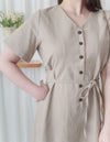 Linen 麻棉顯瘦弧腰線連身裙 Dress/ DS9909 (Beige/Mustard soldout)