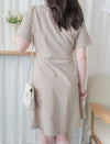 Linen 麻棉顯瘦弧腰線連身裙 Dress/ DS9909 (Beige/Mustard soldout)