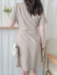 Linen 麻棉顯瘦弧腰線連身裙 Dress/ DS9909 (Beige/Mustard soldout)