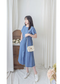 【現貨限量回歸】Denim 車線設計修腰牛仔連身裙 Dress/ DS9912