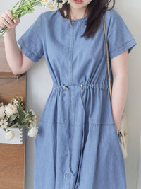 【現貨限量回歸】Denim 車線設計修腰牛仔連身裙 Dress/ DS9912