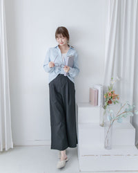 Stitched-Line Pants 棉質立體車線顯瘦寬腿西褲/ PT8477 (pre-order black)