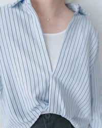 Stripe Layered Twist Shirt 立體細褶條紋綁結套裝恤衫/ SE8109