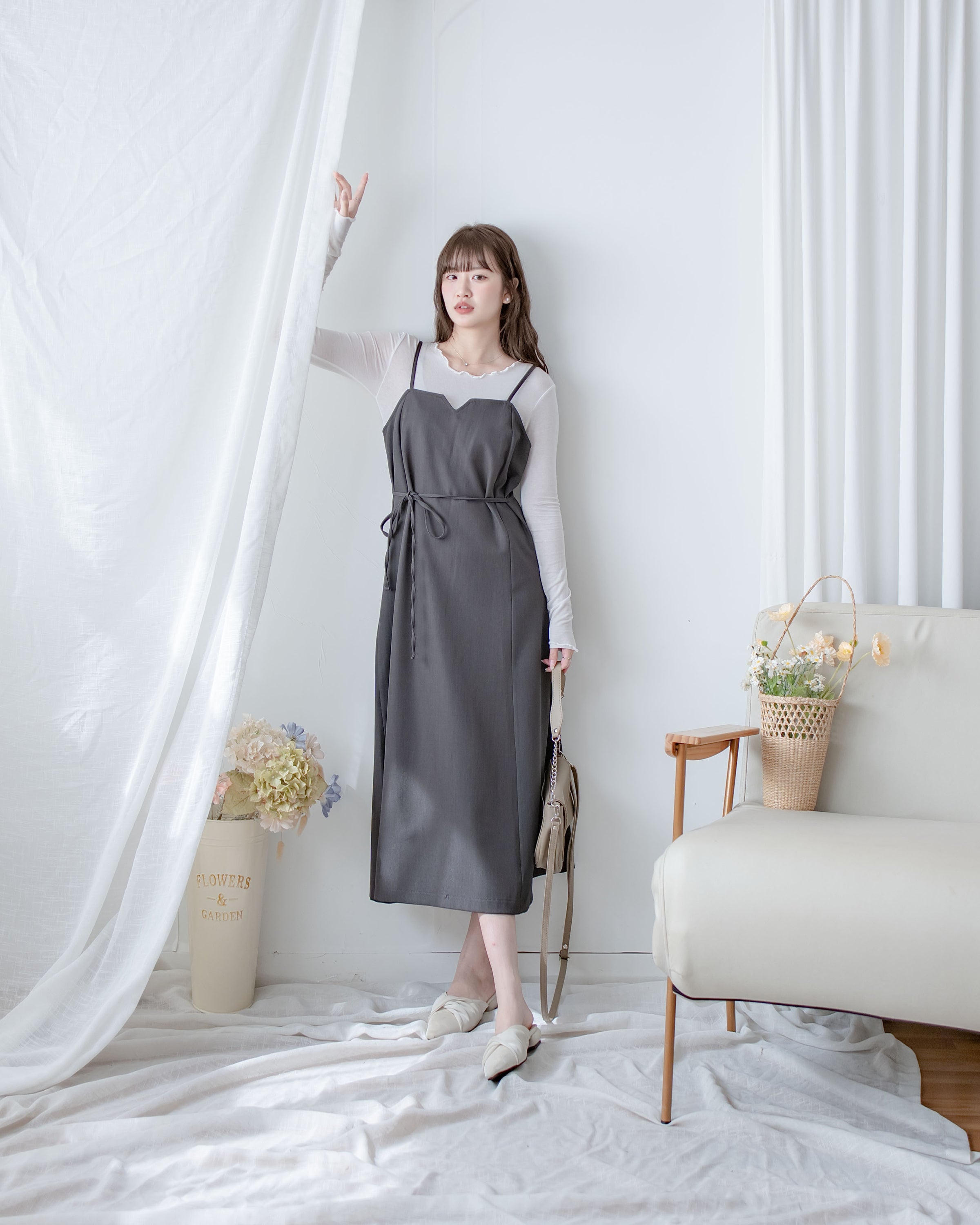 Geometric Vest Dress 幾何剪裁質感面料修飾線條吊帶長裙/ DS1081