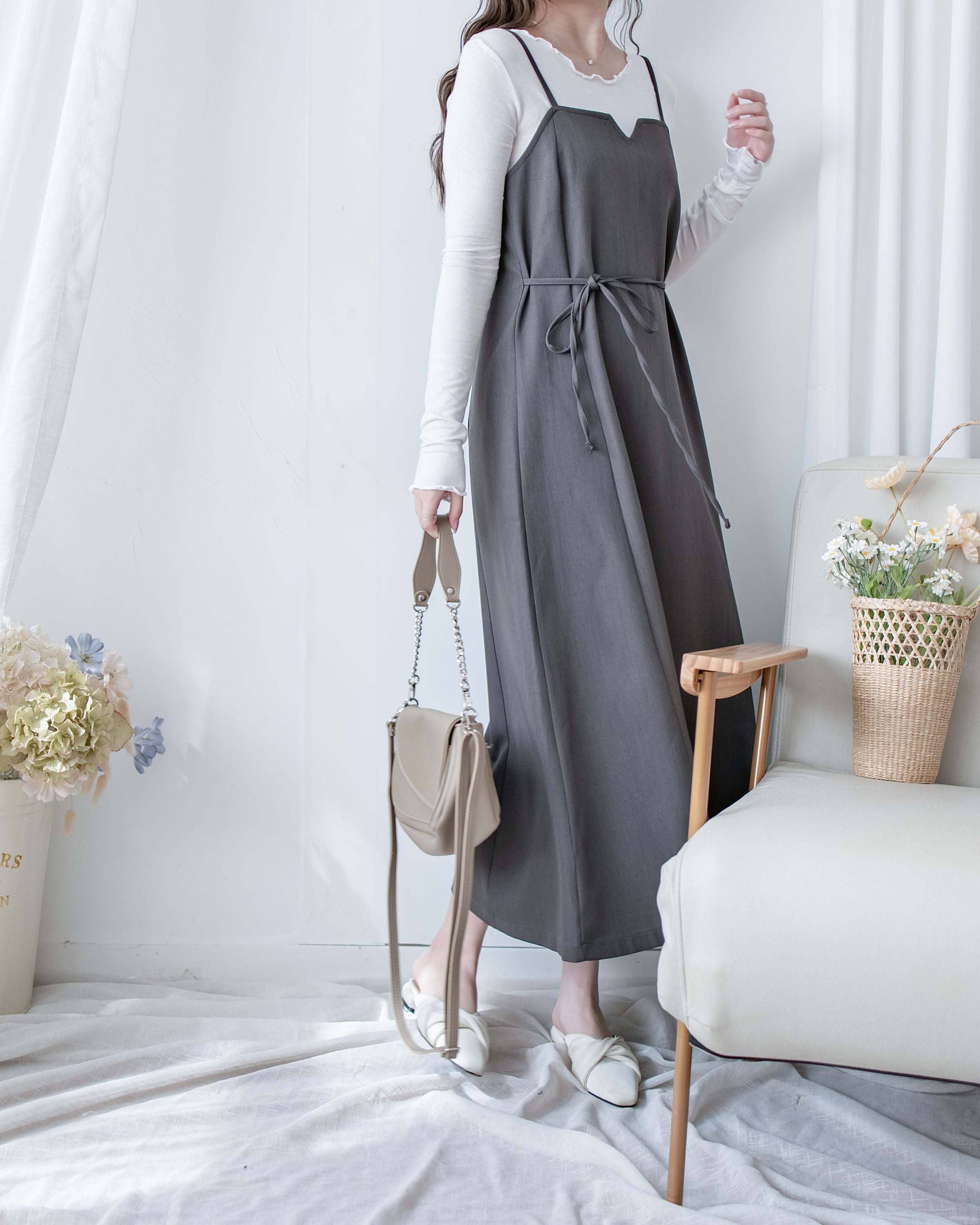 Geometric Vest Dress 幾何剪裁質感面料修飾線條吊帶長裙/ DS1081