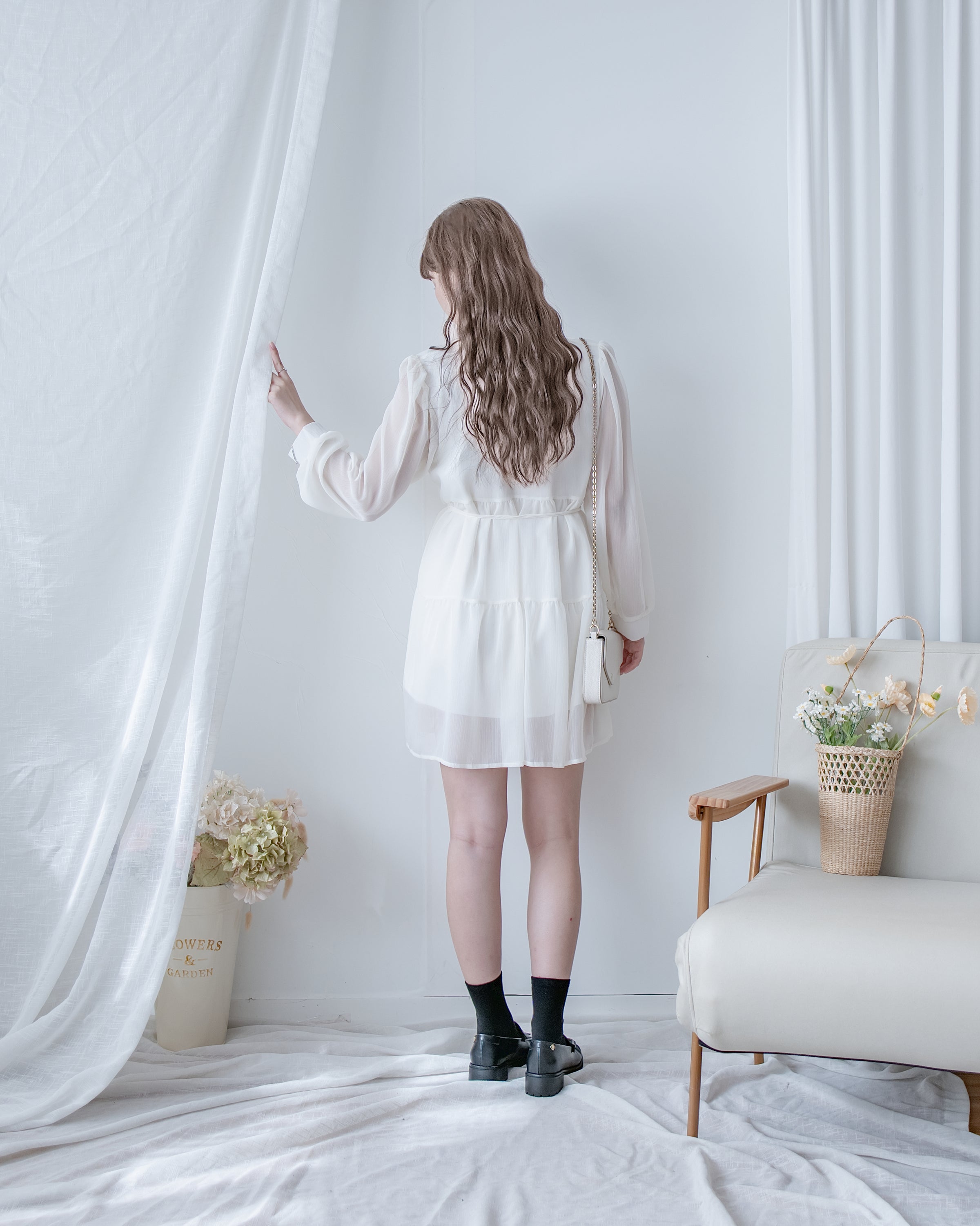 Chiffon Square Collar Dress
 雪紡方領層次感飄逸連衣裙/ DS1082