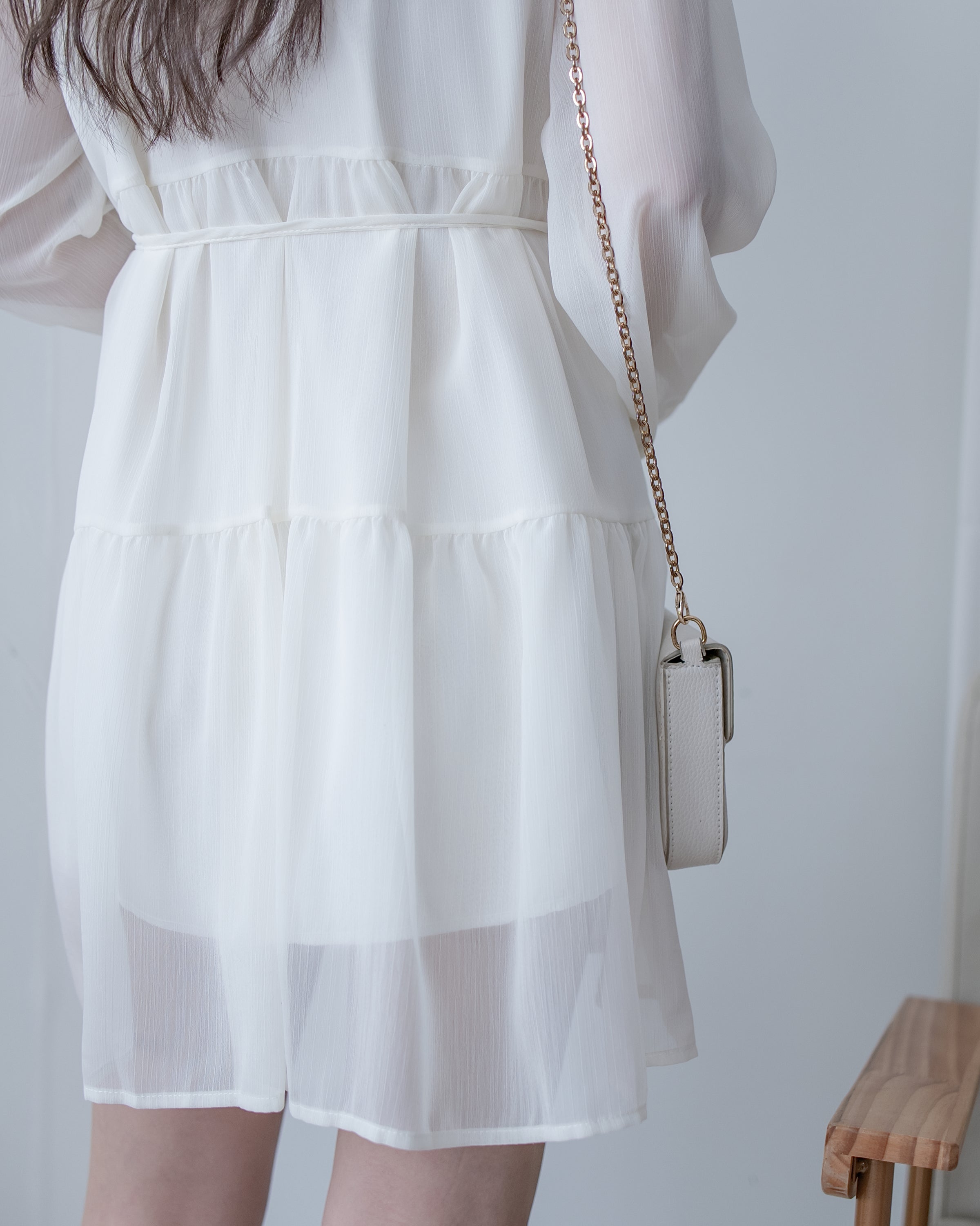 Chiffon Square Collar Dress
 雪紡方領層次感飄逸連衣裙/ DS1082