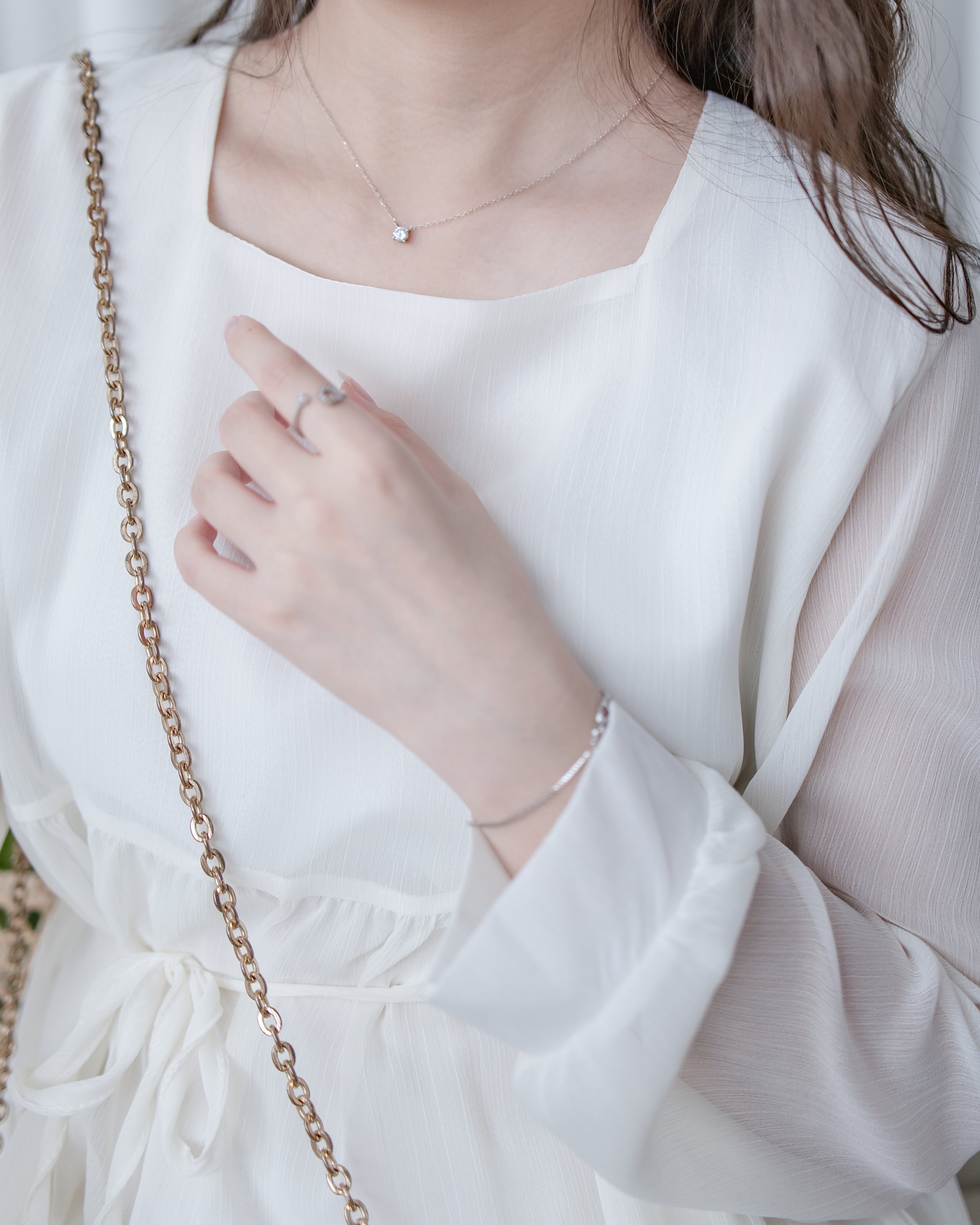 Chiffon Square Collar Dress
 雪紡方領層次感飄逸連衣裙/ DS1082