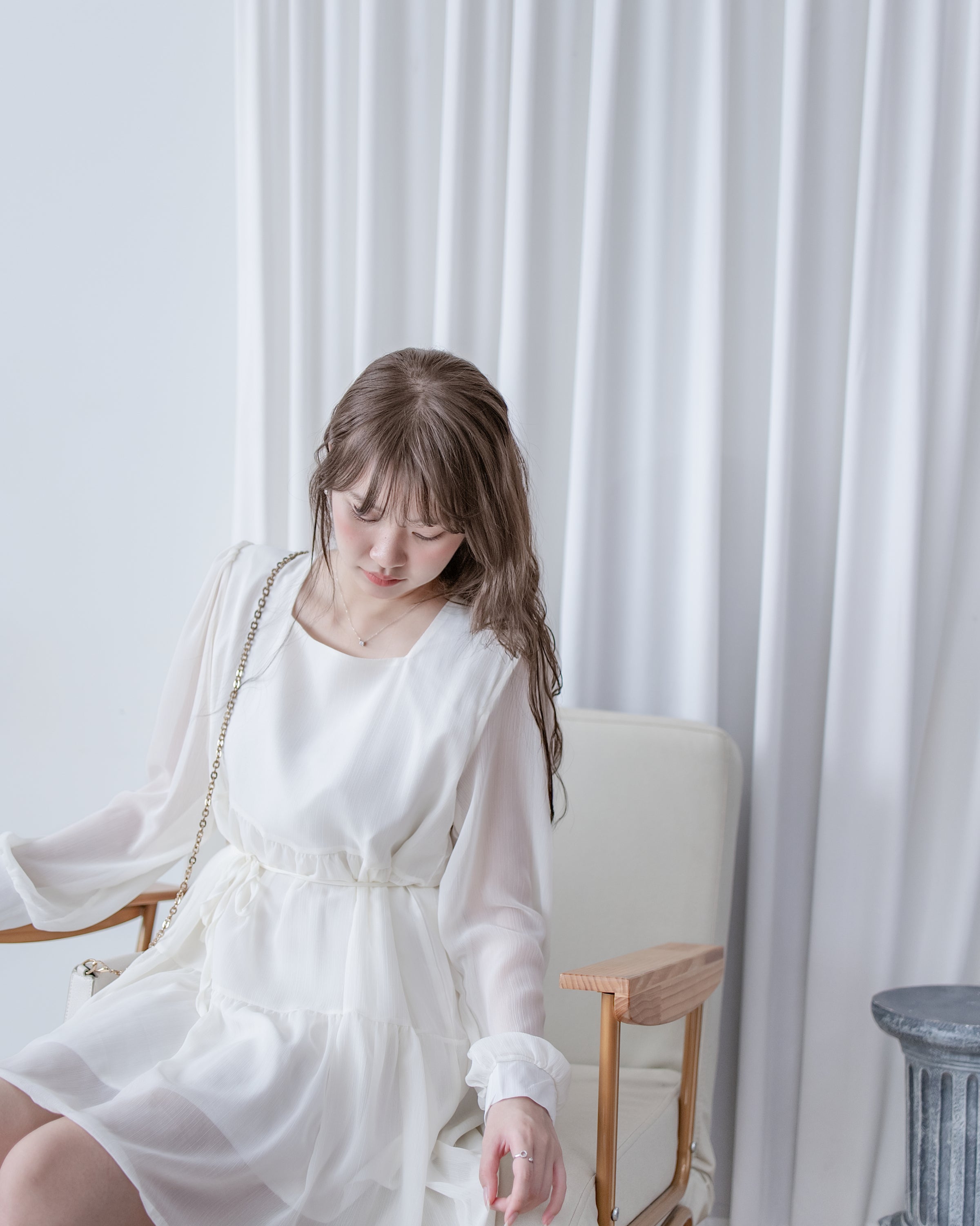 Chiffon Square Collar Dress
 雪紡方領層次感飄逸連衣裙/ DS1082