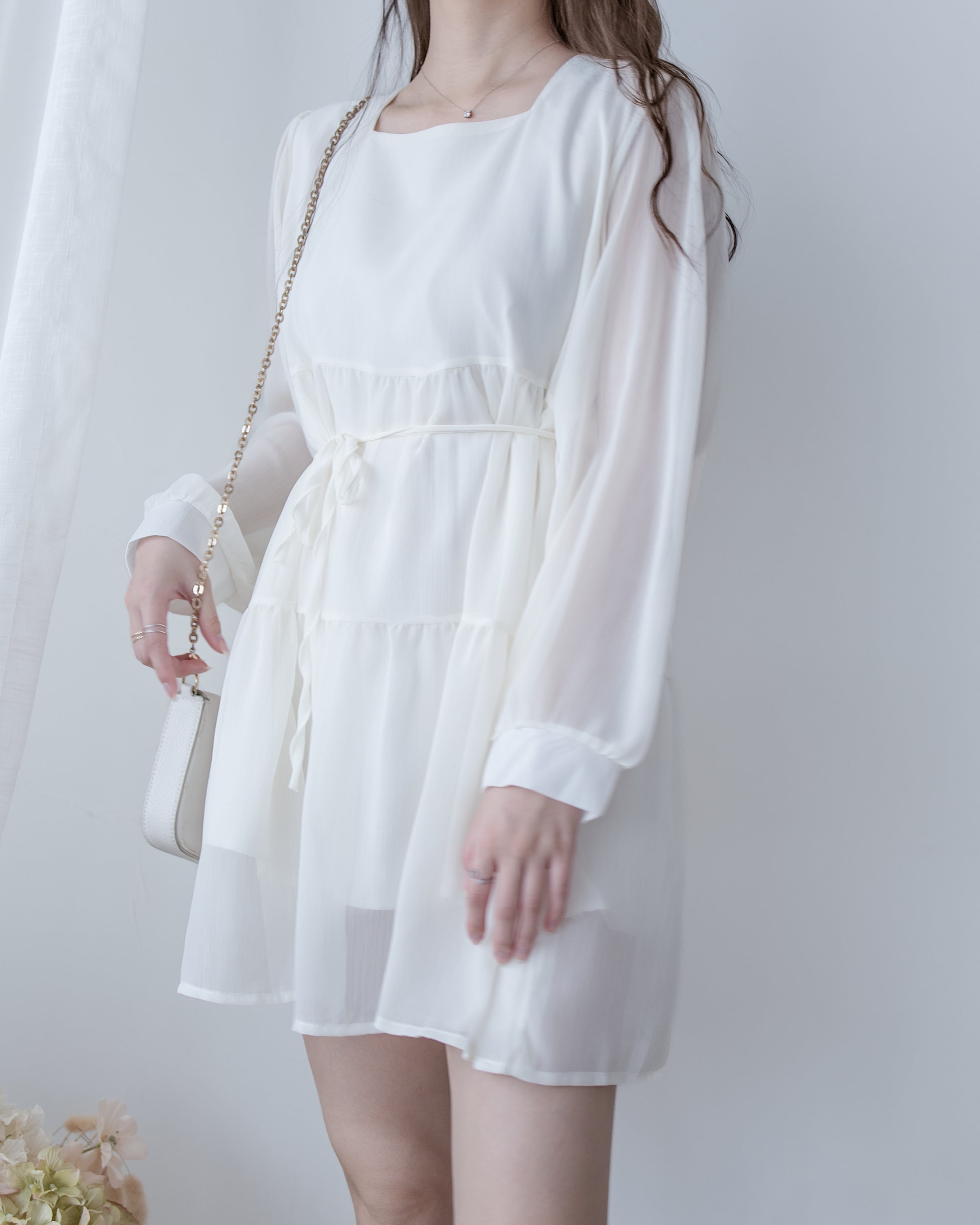 Chiffon Square Collar Dress
 雪紡方領層次感飄逸連衣裙/ DS1082