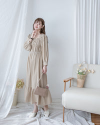 Sophie Dress 方領柔霧面料橡筋修身傘魚尾長裙/ DS1086