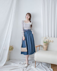 Square Collar Knit Top 法式方領顯瘦條紋針織打底上衣/ TP9211