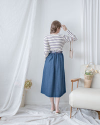 Scarf Denim Skirt 法式絲巾腰帶顯瘦車線牛仔裙/ SK8933