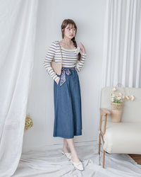 Square Collar Knit Top 法式方領顯瘦條紋針織打底上衣/ TP9211