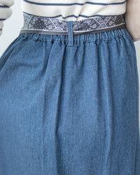 Scarf Denim Skirt 法式絲巾腰帶顯瘦車線牛仔裙/ SK8933