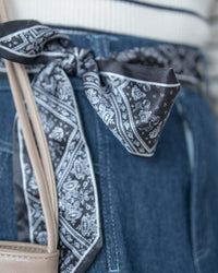 Scarf Denim Skirt 法式絲巾腰帶顯瘦車線牛仔裙/ SK8933