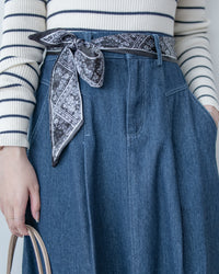 Scarf Denim Skirt 法式絲巾腰帶顯瘦車線牛仔裙/ SK8933