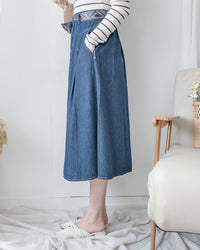 Scarf Denim Skirt 法式絲巾腰帶顯瘦車線牛仔裙/ SK8933