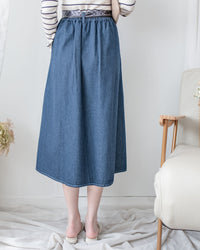 Scarf Denim Skirt 法式絲巾腰帶顯瘦車線牛仔裙/ SK8933