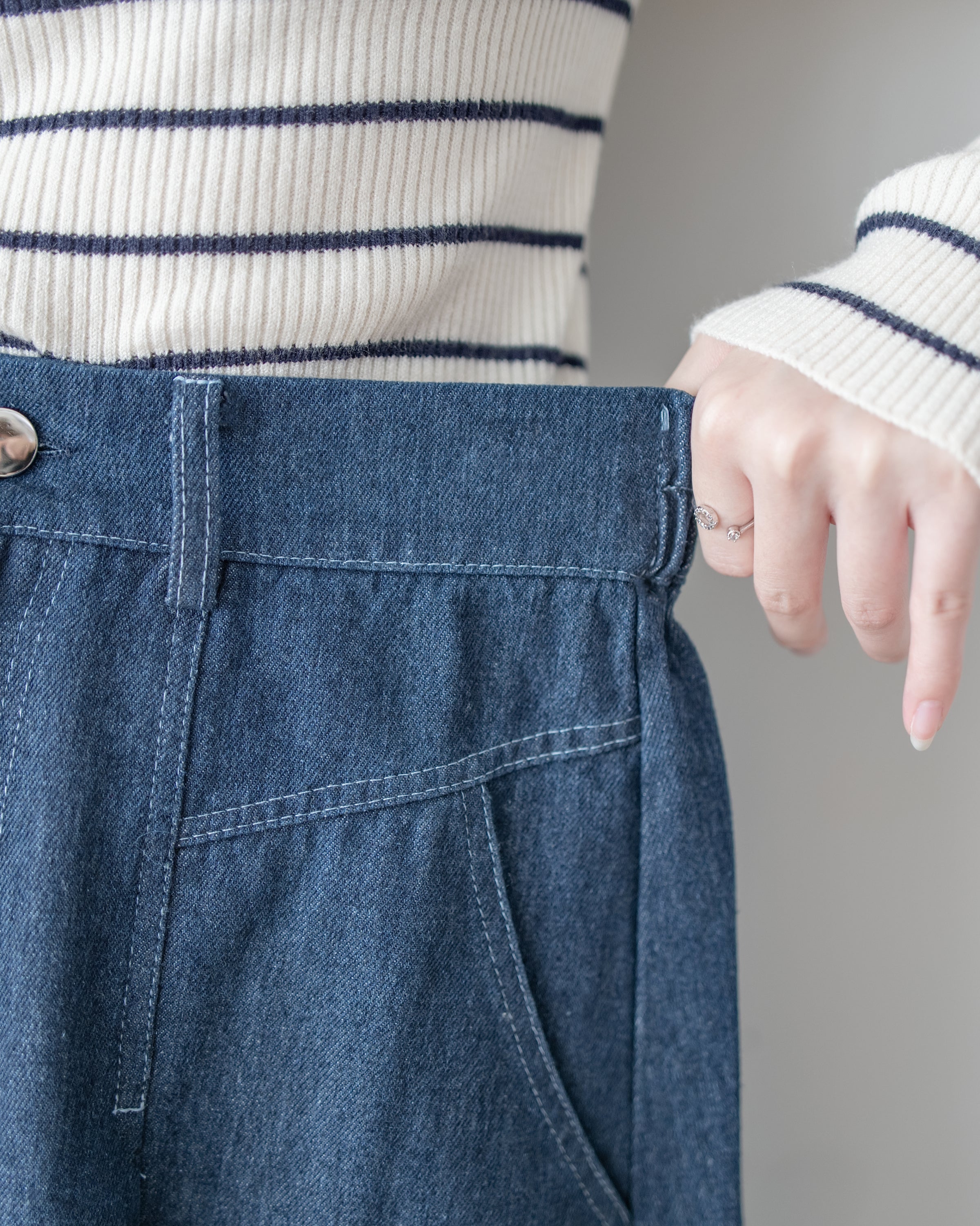 Scarf Denim Skirt 法式絲巾腰帶顯瘦車線牛仔裙/ SK8933