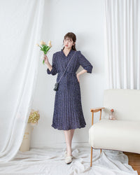 Watercolour Heart Pleated Dress 氣質水彩疊層心形V領百褶連身裙/ DS1085