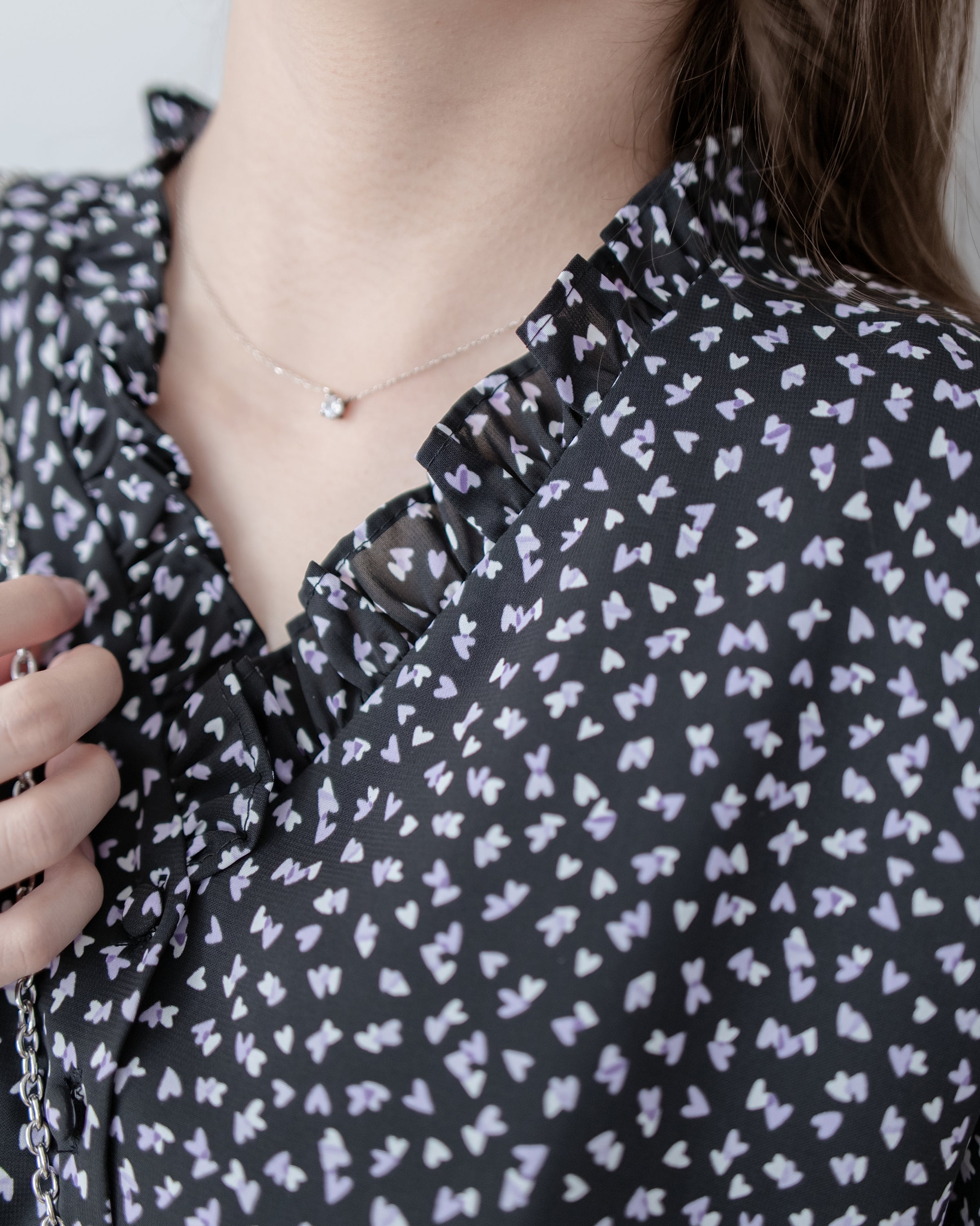 Watercolour Heart Pleated Dress 氣質水彩疊層心形V領百褶連身裙/ DS1085