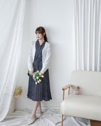 Watercolour Heart Pleated Dress 氣質水彩疊層心形V領百褶連身裙/ DS1085