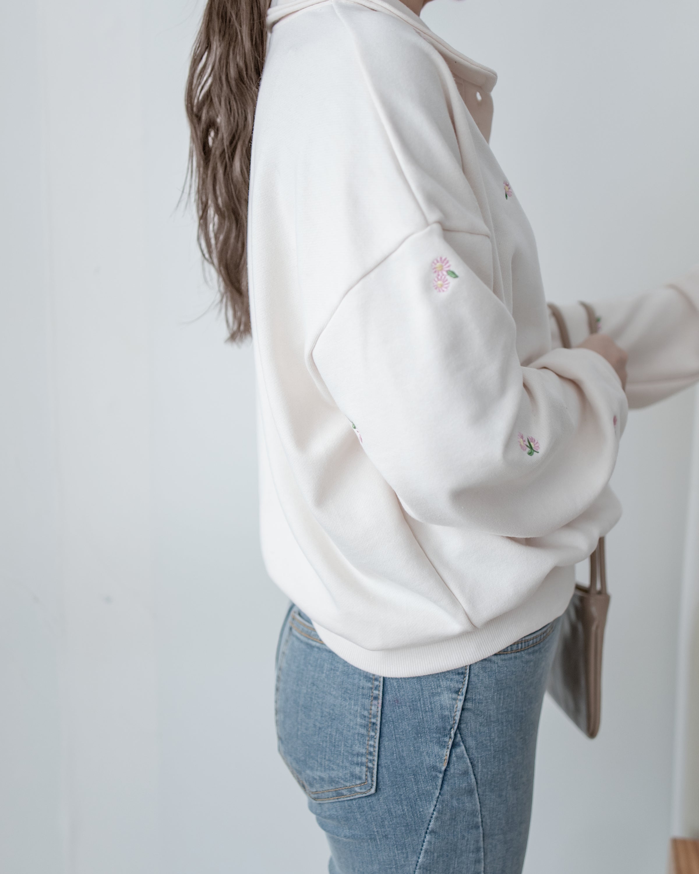 Embroidery Daisy Top  花形刺繡棉質翻領上衣/ TP9212