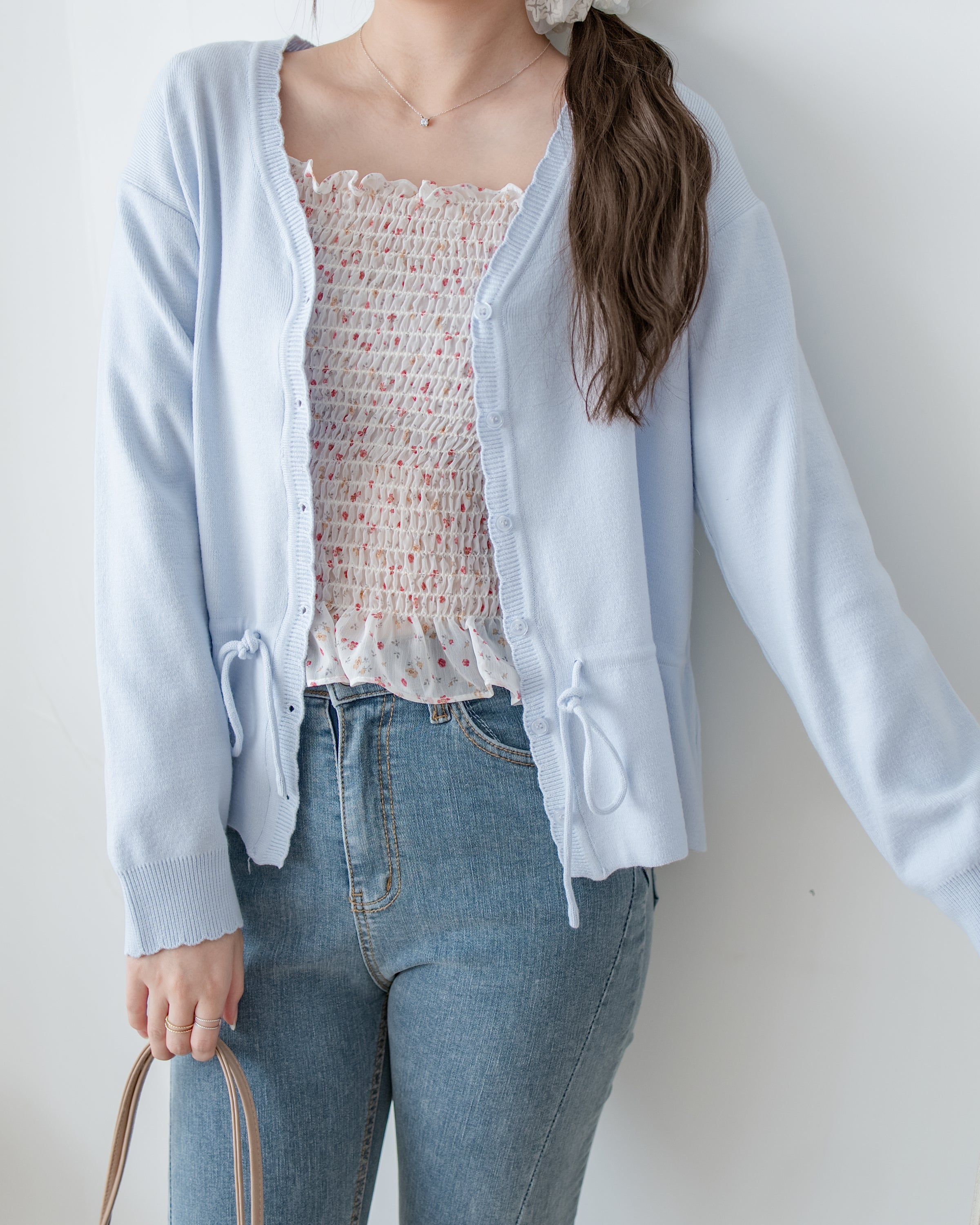 Floral Edge Cardigan 花邊修身彈力輕修腰針織上衣外套/ TP9209