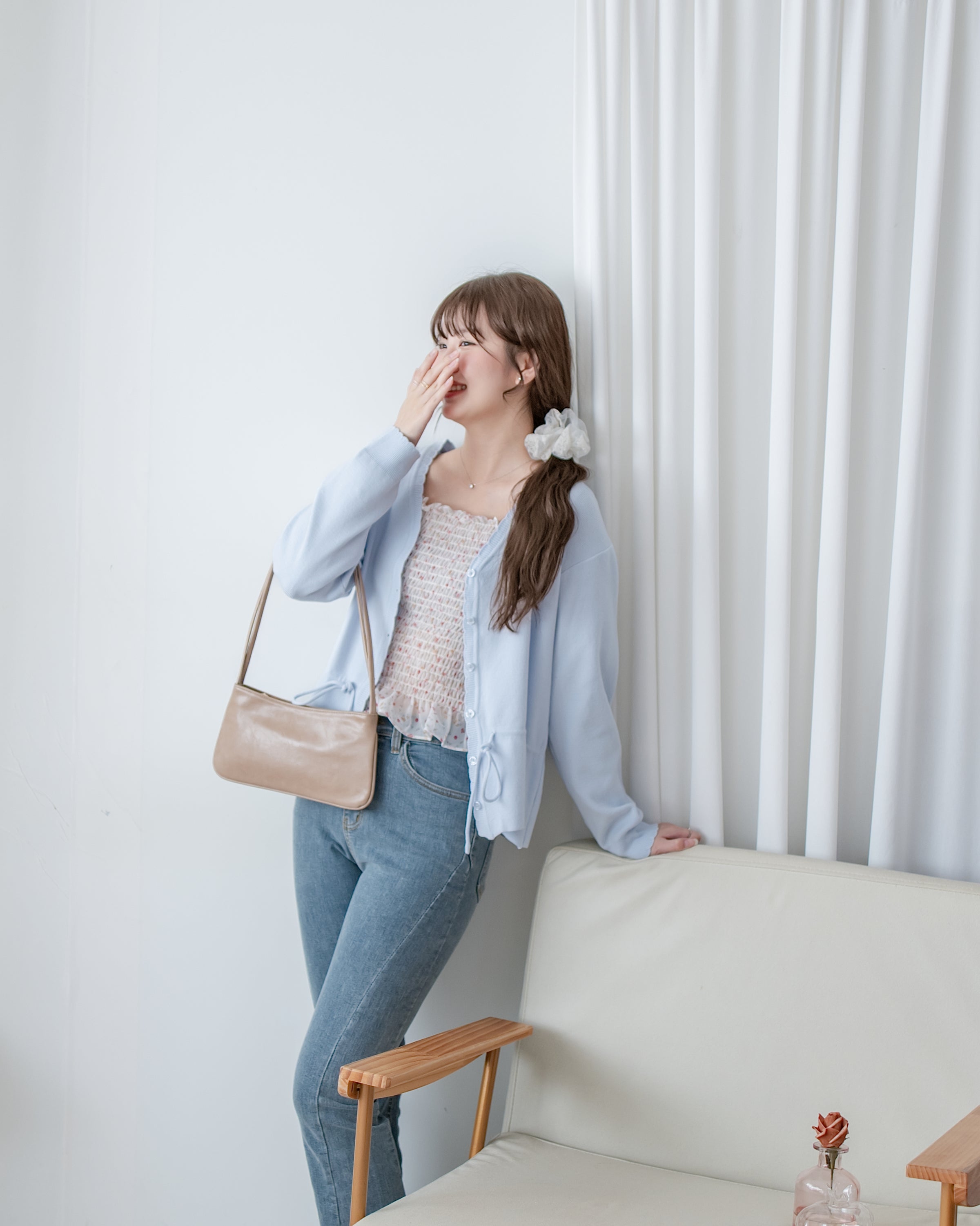 Flora Chiffon Blouse 方領細緻舒適彈力皺褶花布雪紡上衣/ BU9134