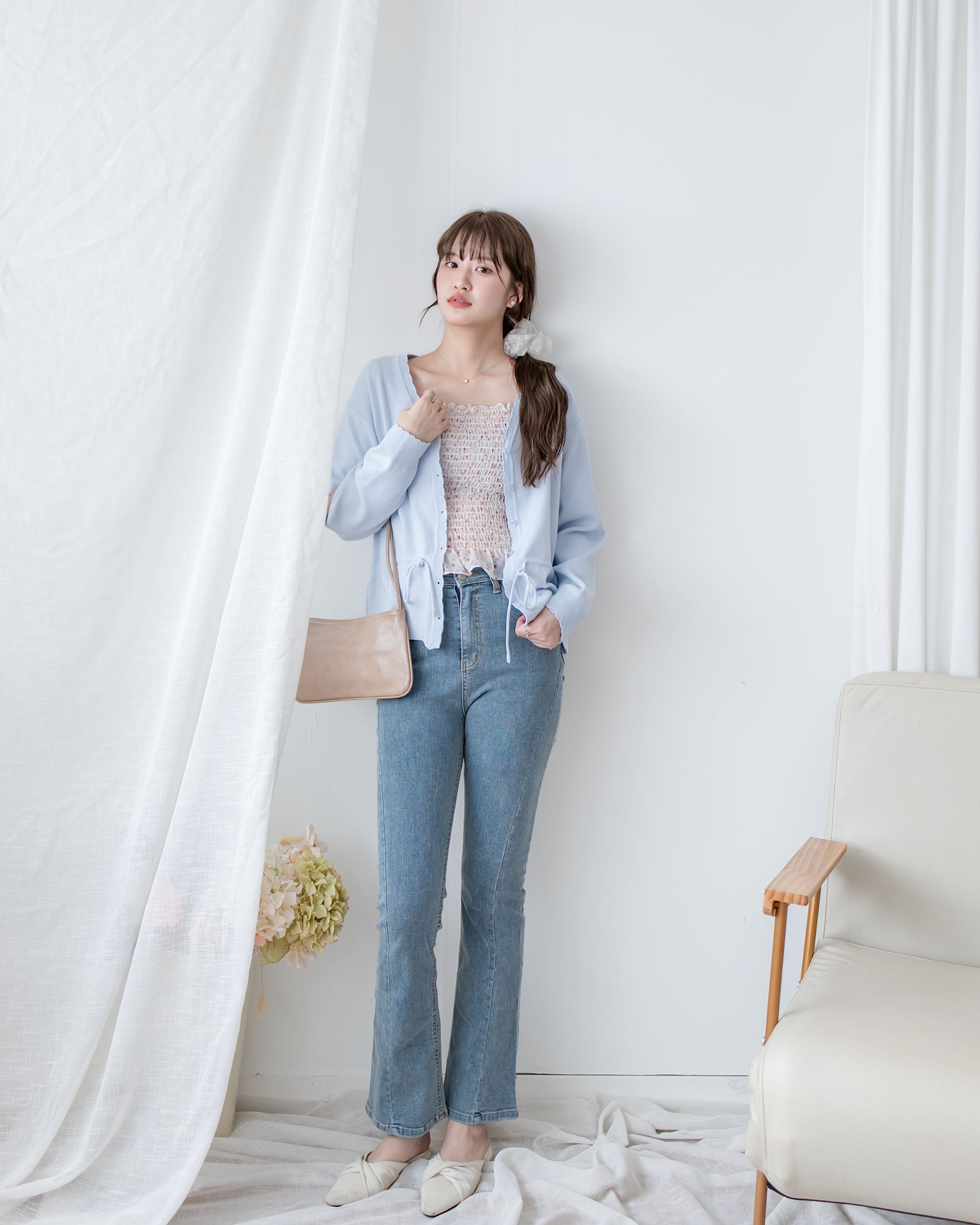 Flora Chiffon Blouse 方領細緻舒適彈力皺褶花布雪紡上衣/ BU9134