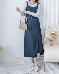 Denim Vest Dress 深藍隨性側開衩質感牛仔吊帶裙/ DS1084