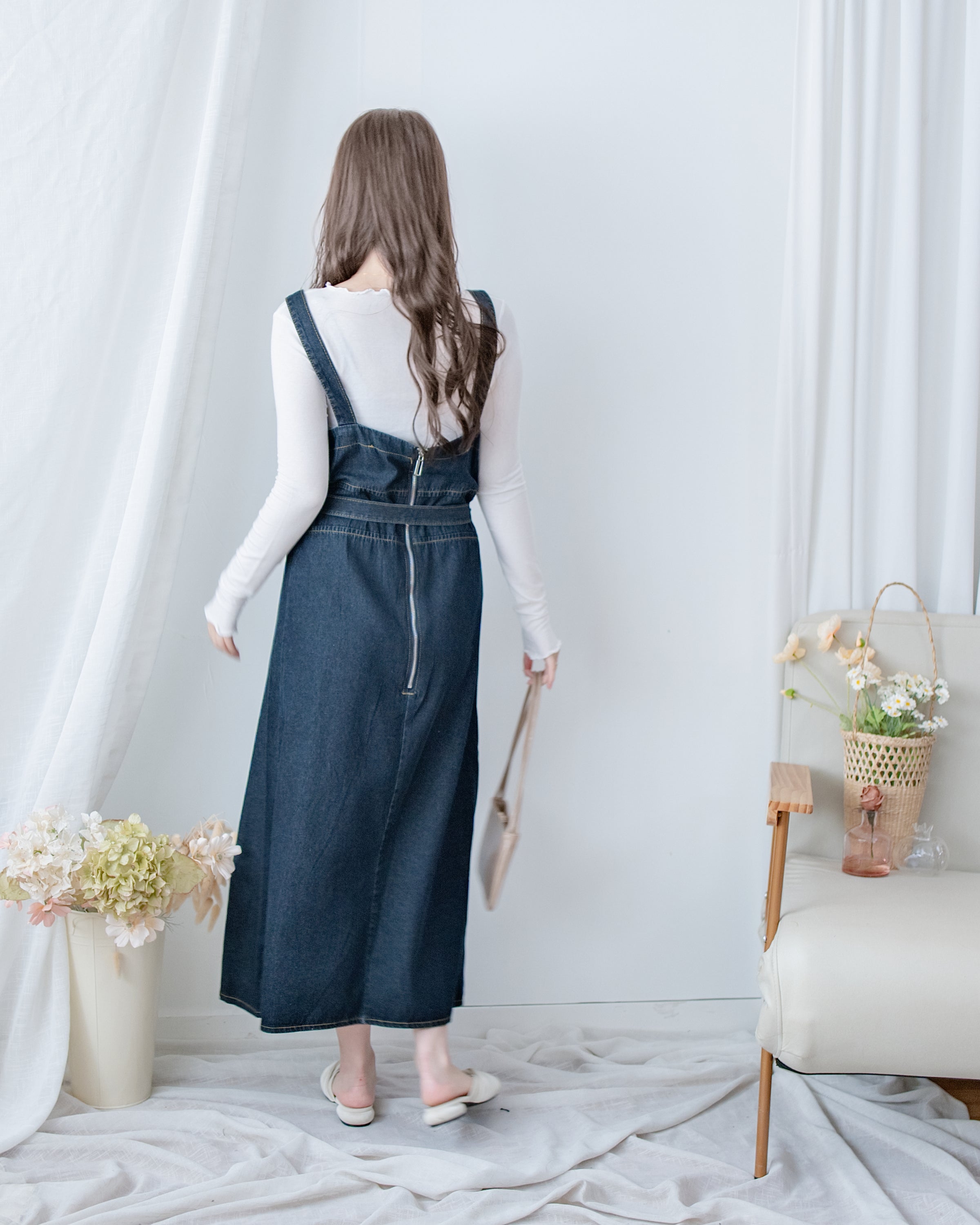 Denim Vest Dress 深藍隨性側開衩質感牛仔吊帶裙/ DS1084
