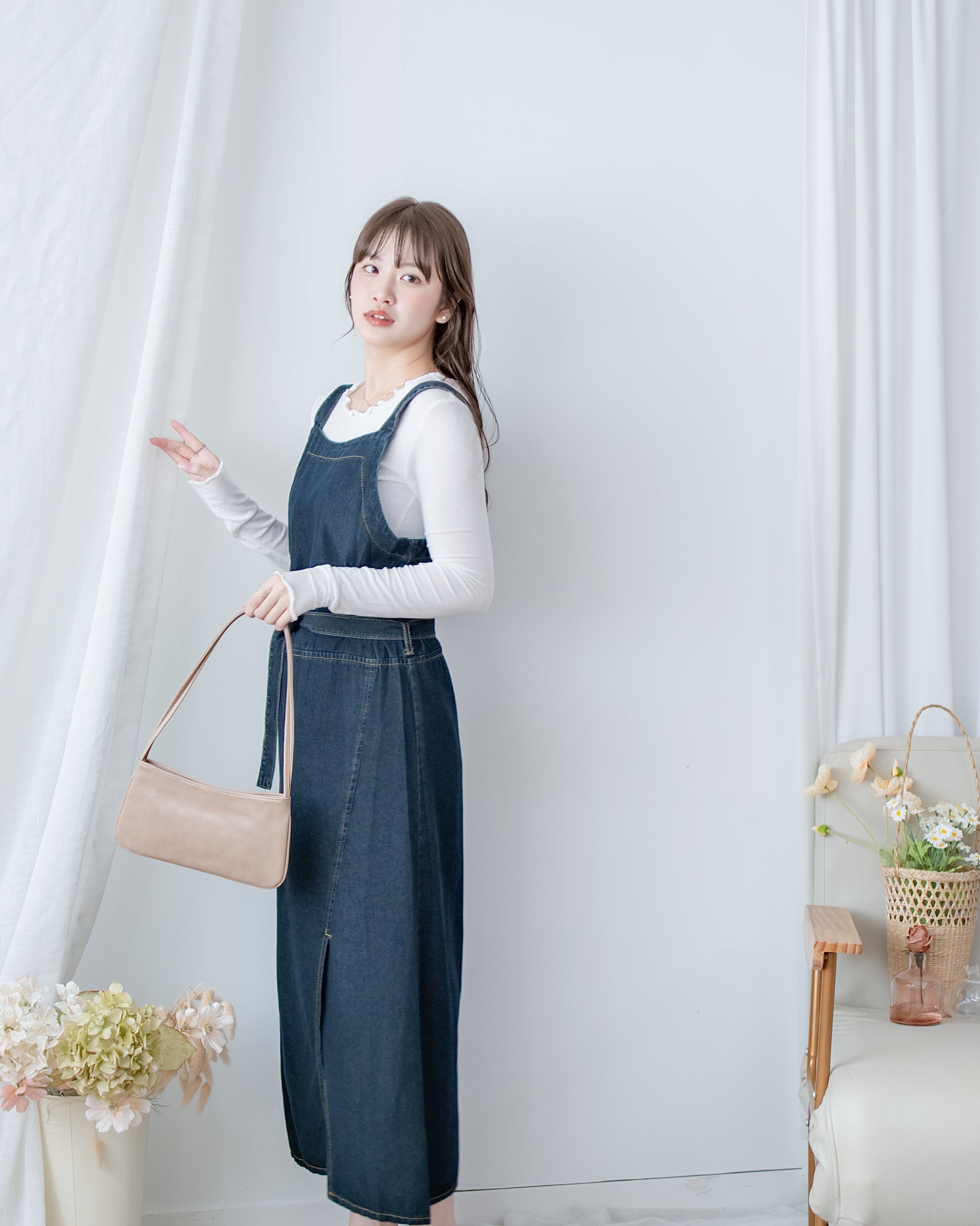 Denim Vest Dress 深藍隨性側開衩質感牛仔吊帶裙/ DS1084