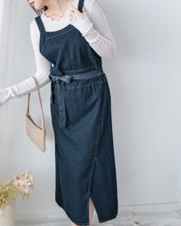 Denim Vest Dress 深藍隨性側開衩質感牛仔吊帶裙/ DS1084