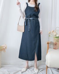 Denim Vest Dress 深藍隨性側開衩質感牛仔吊帶裙/ DS1084