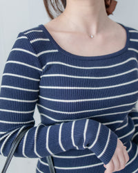 Square Collar Knit Top 法式方領顯瘦條紋針織打底上衣/ TP9211