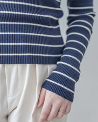 Square Collar Knit Top 法式方領顯瘦條紋針織打底上衣/ TP9211