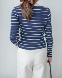 Square Collar Knit Top 法式方領顯瘦條紋針織打底上衣/ TP9211