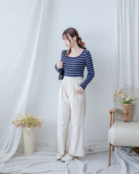 Linen-Cotton Skirt Pants 舒適麻棉仿真褲頭橡筋腰闊褲/ SK8932