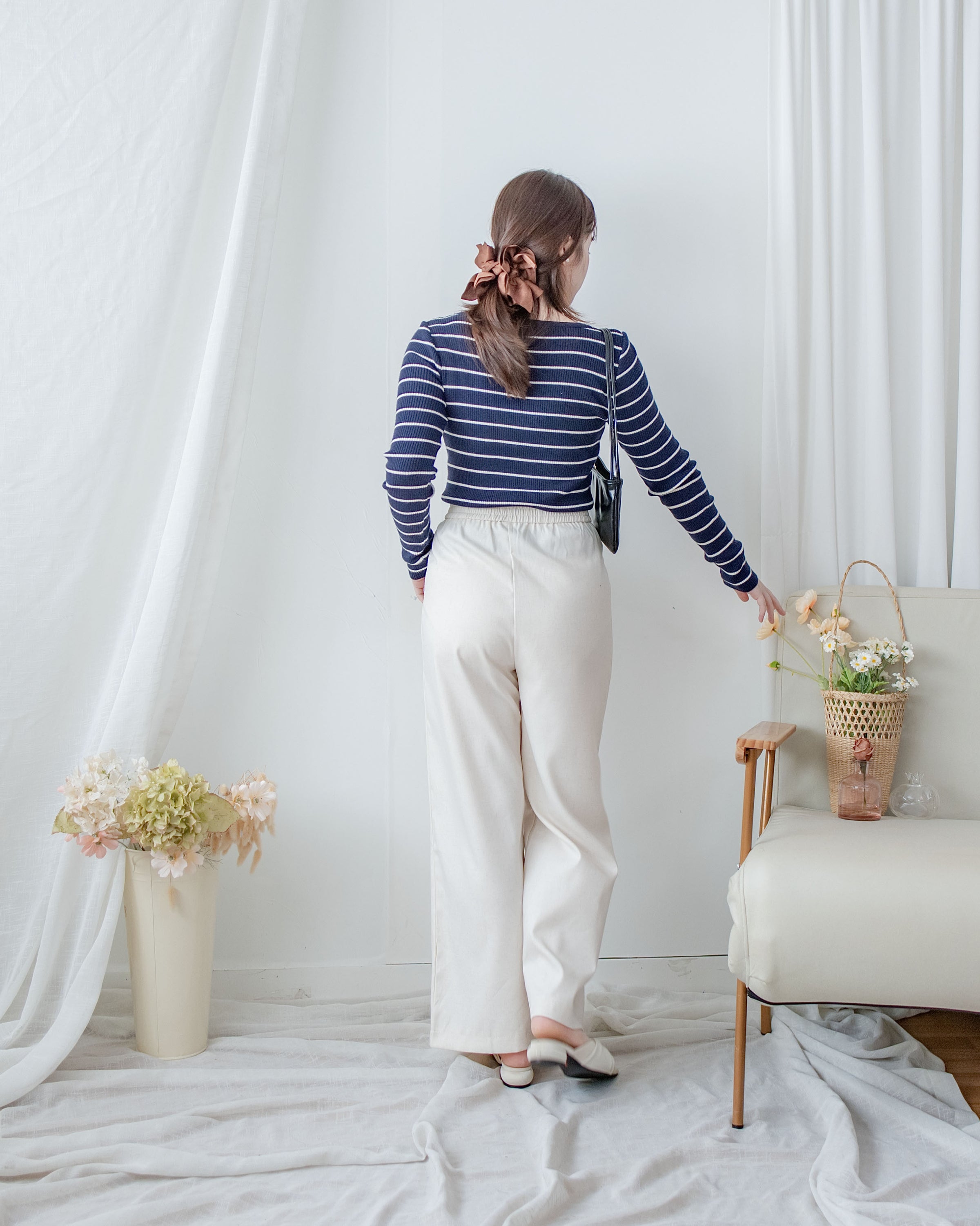 Linen-Cotton Skirt Pants 舒適麻棉仿真褲頭橡筋腰闊褲/ SK8932