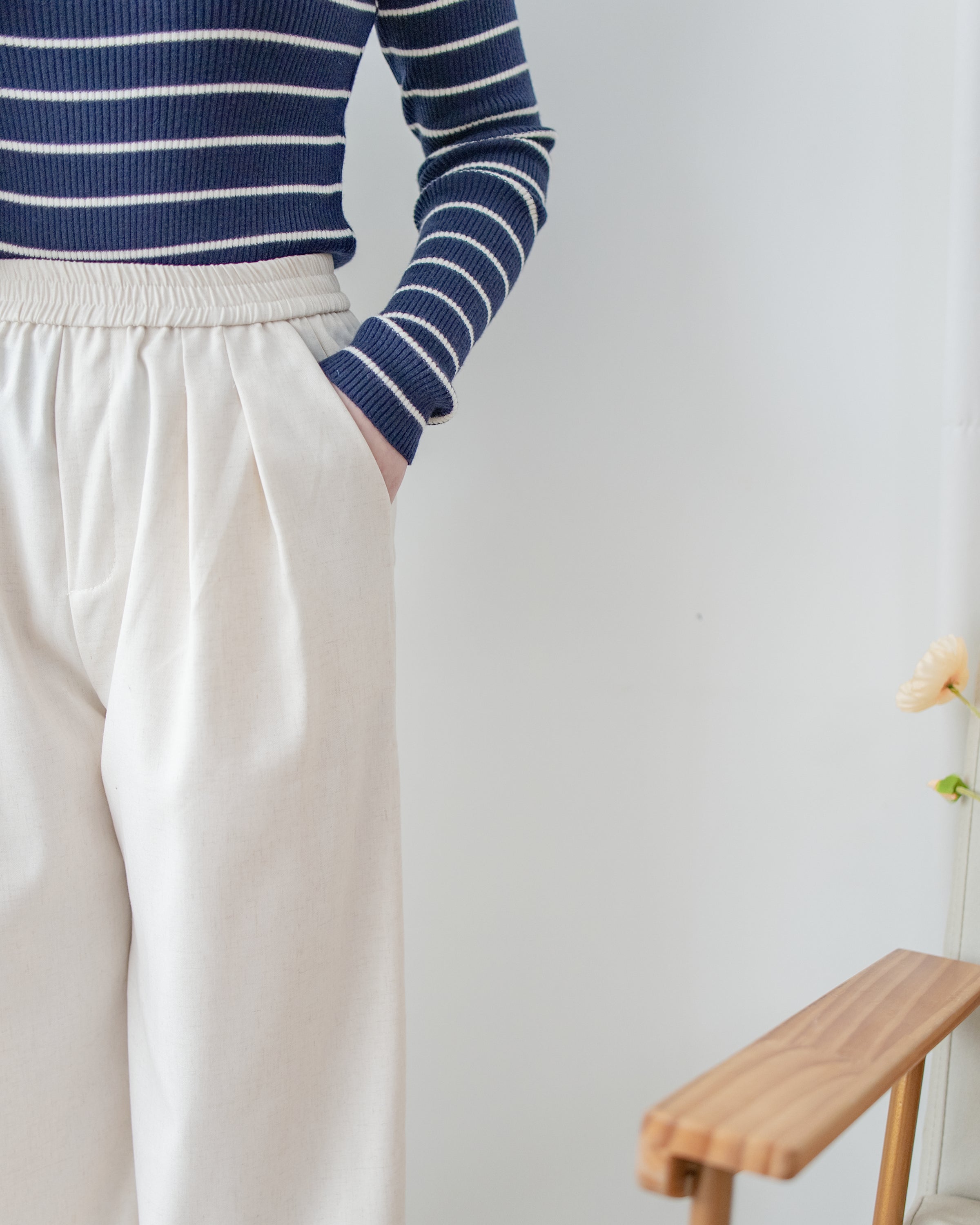 Linen-Cotton Skirt Pants 舒適麻棉仿真褲頭橡筋腰闊褲/ SK8932