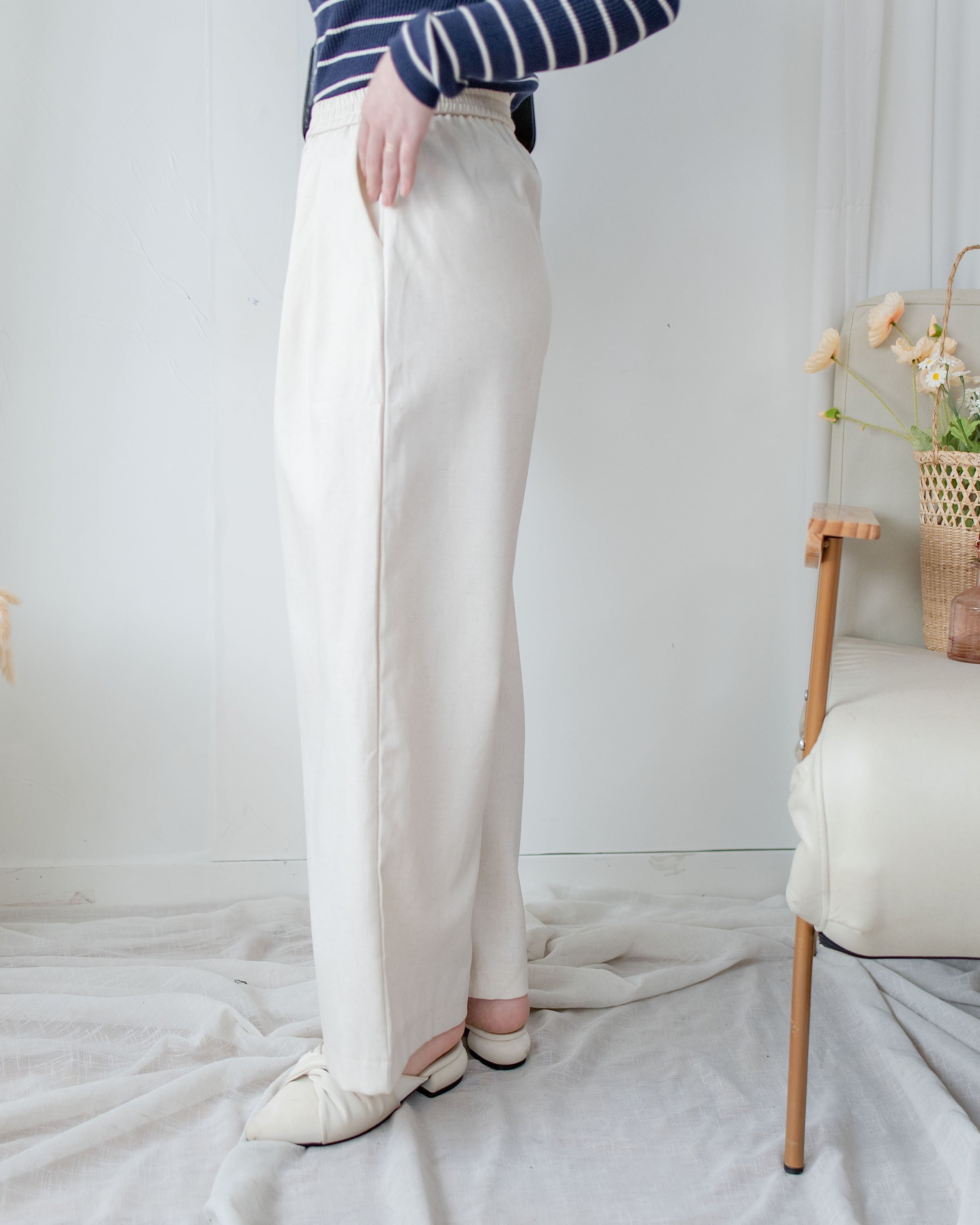 Linen-Cotton Skirt Pants 舒適麻棉仿真褲頭橡筋腰闊褲/ SK8932