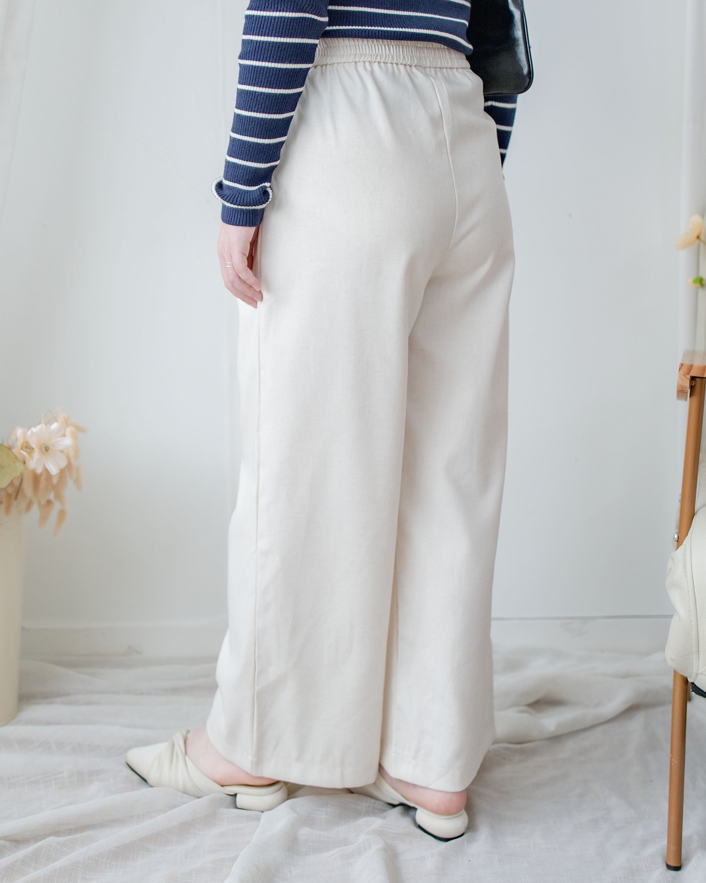 Linen-Cotton Skirt Pants 舒適麻棉仿真褲頭橡筋腰闊褲/ SK8932
