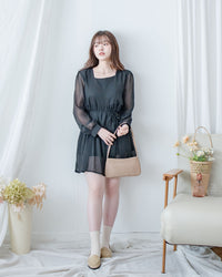 Chiffon Square Collar Dress
 雪紡方領層次感飄逸連衣裙/ DS1082