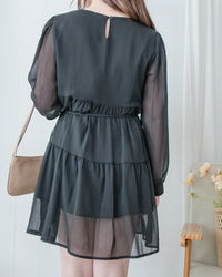 Chiffon Square Collar Dress
 雪紡方領層次感飄逸連衣裙/ DS1082