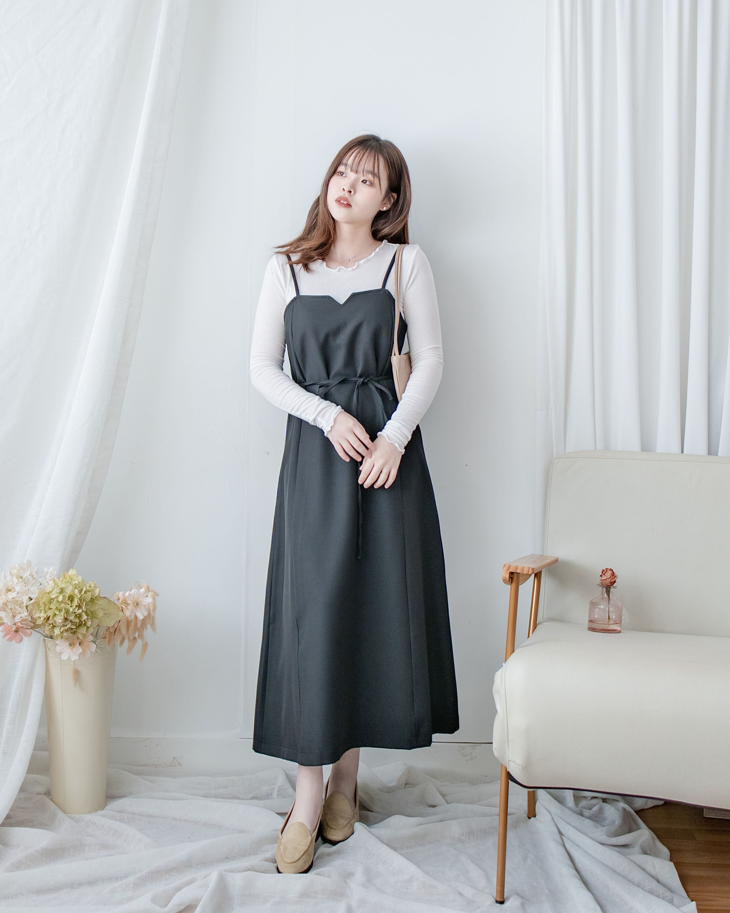 Geometric Vest Dress 幾何剪裁質感面料修飾線條吊帶長裙/ DS1081